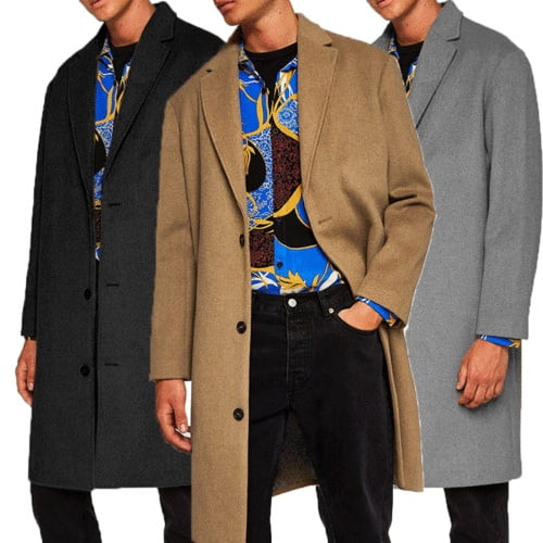 Cidere Men Fashion Casual Solid Double Breasted Long Sleeve Wool Blend Coat Wool & Blends