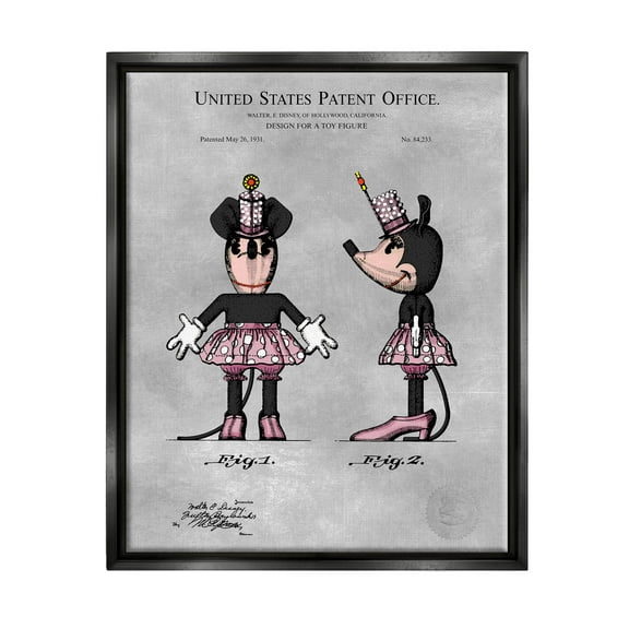 Stupell Industries Vintage Pink Mouse Diagram Graphic Art Jet Black Floating Framed Canvas Print Wall Art, Design by Karl Hronek