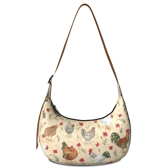 Sac Bandoulière Poule Croissant pour Femmes Hommes, Motif Rétro Poule Coq Œuf, Sac à Dos Rustique pour École