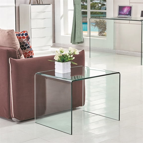 Transparent Tempered Bent Glass Side Table - Versatile Home Decor & Functional Furniture