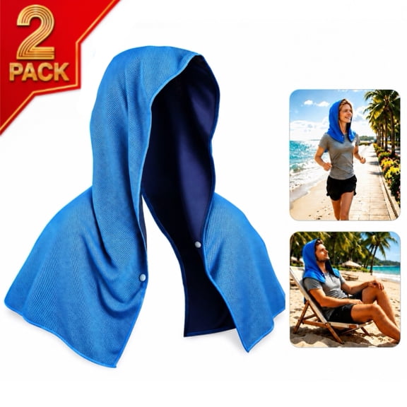 Qutool Cooling Hoodie Towel 2 Pack, Lightweight Quick-Dry Neck & Face Cooling Wrap with UV Protection for Sports and Outdoor Activities