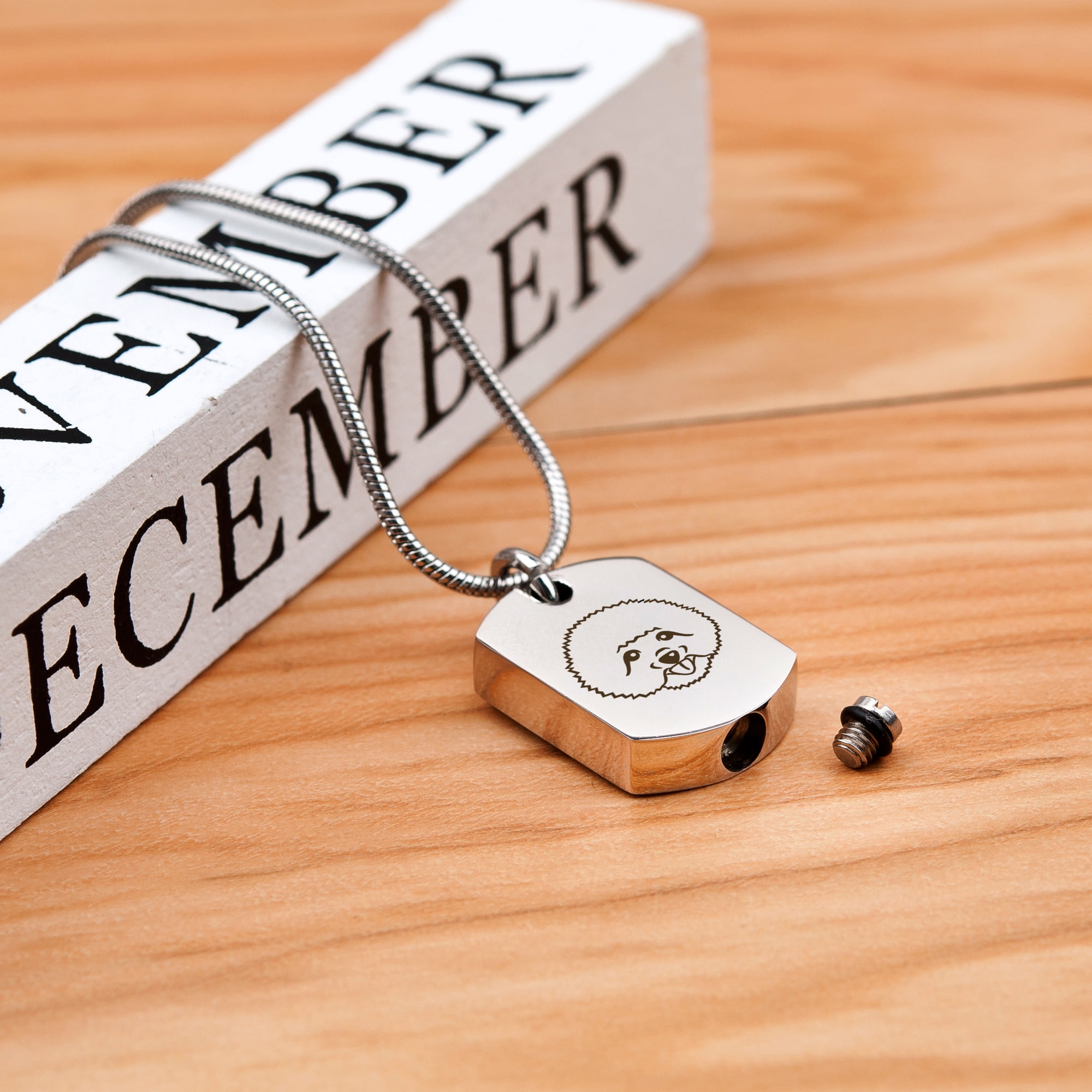 Anavia Bichon Frise Dog Tag Cremation Jewelry, Pet Cremation Urn Necklace, Ashes Necklace, Cremation Pendant, Pet Memorial Necklace, Memorial Jewelry for Pets, With Funnel Kit