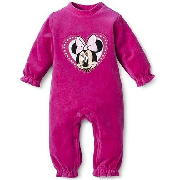 Disney Minnie Mouse Baby Girls' Infant Velour Jumpsuit Coverall Pink 6-9mos