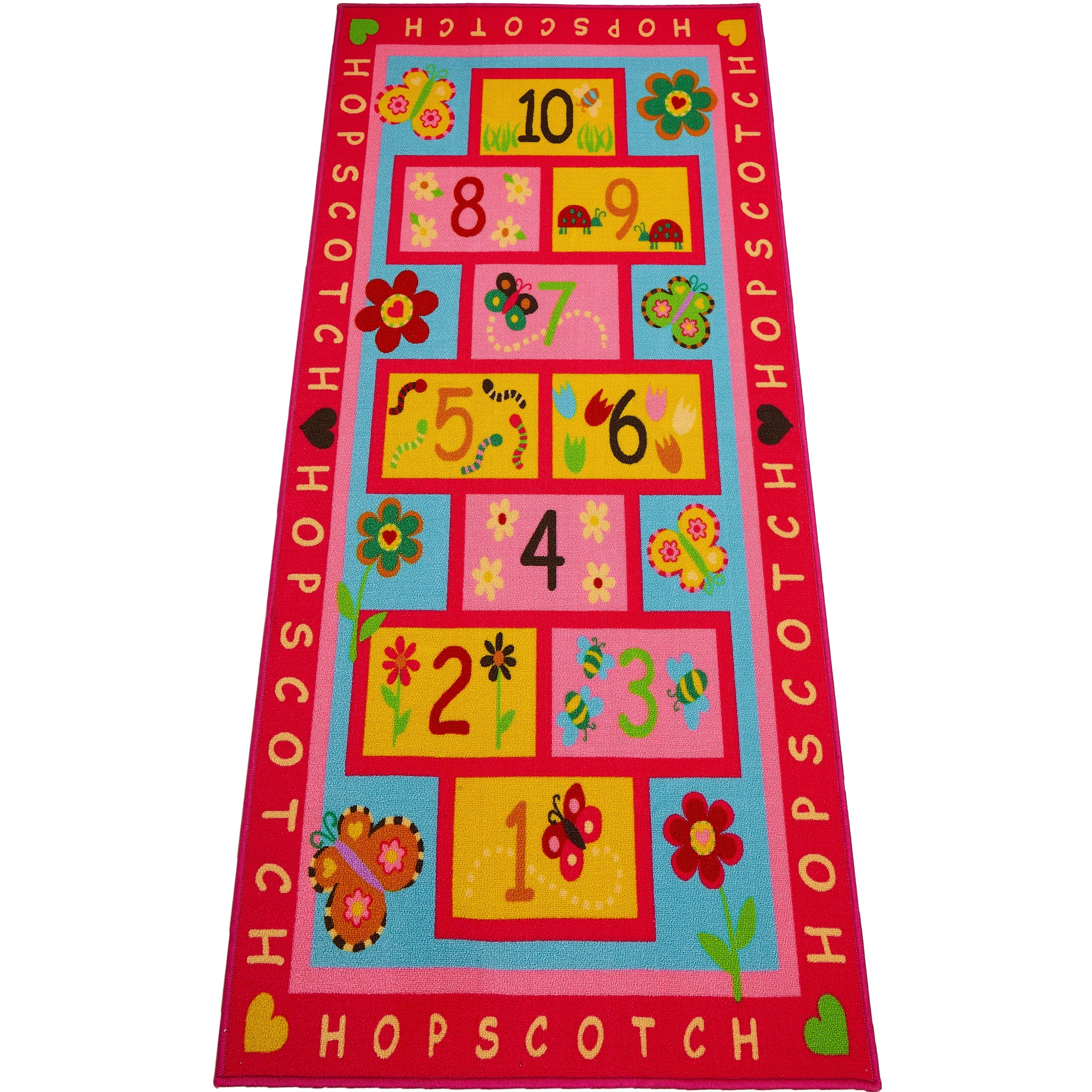 Hopscotch Rug Play Carpet â?? Educational & Fun Kidâ??s Mat for Bedroom, Nursery and Classroom â?? 10 Numbered Squares - Colorful Flower Design