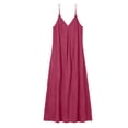 thumbnail image 6 of Summer Dresses for Women Casual Backless Spaghetti Strap V Neck Loose Flowy Beach Vacation Maxi Cotton Linen Dress,Sizes S-2XL, 6 of 6