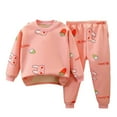 thumbnail image 2 of Girls 2-Piece 100% Cotton Casual Set - Cartoon Bunny Strawberry Print Soft Loose, Snap & Elastic Waist for Kidss 0-9 Years Multicolor,Size 3-4T, 2 of 6