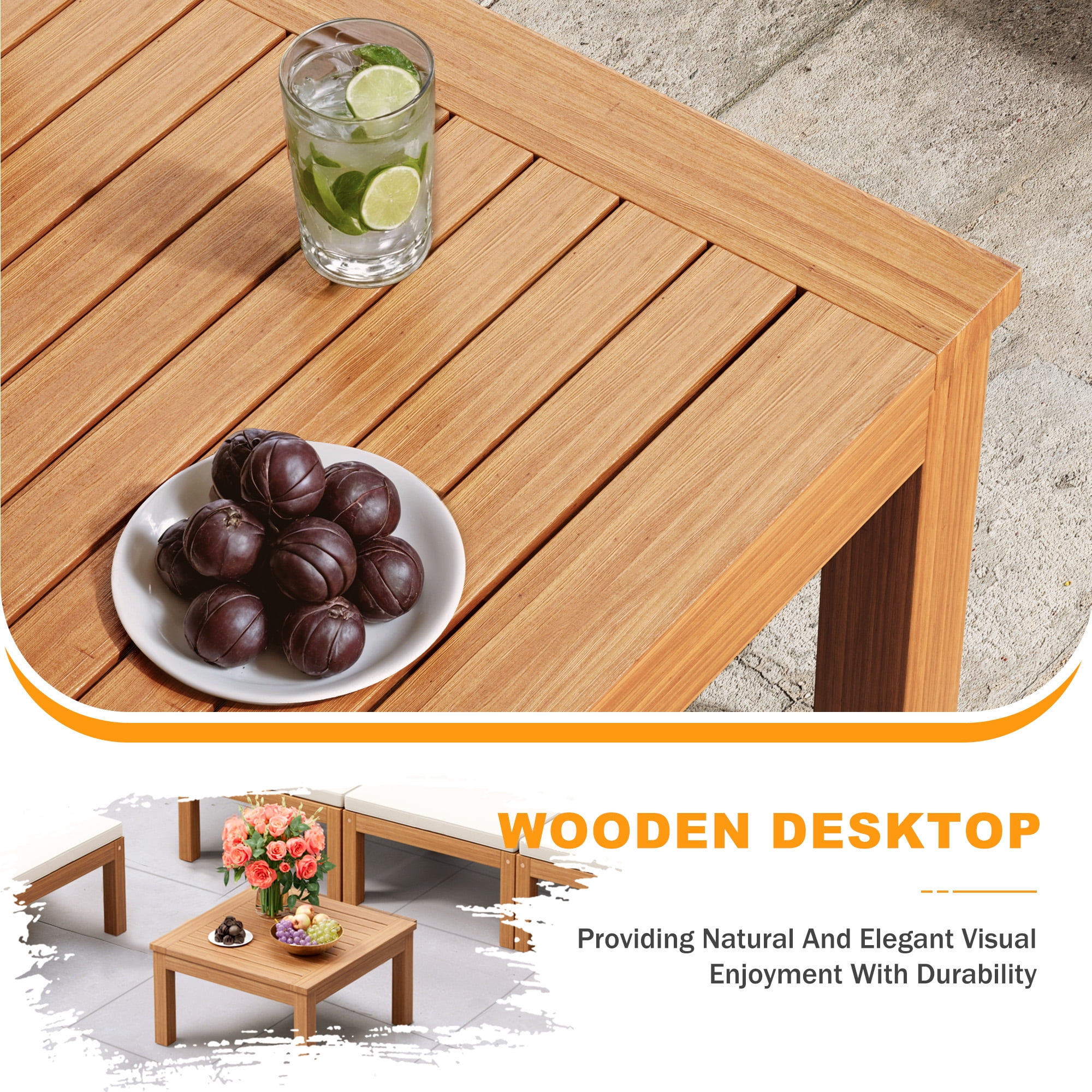 Homall 5-Seat Pieces Patio Conversation Set Acacia Wood Outdoor Furniture Set, White