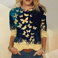 thumbnail image 2 of Mujeres 3/4 mangas camisas casuales pulóver suelta túnica Tops estampado O-cuello blusa Fridja hkj660, 2 of 5