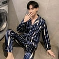 thumbnail image 3 of Pijama de seda de imitación fina de primavera y verano, cárdigan de jacquard para hombre, pantalones de manga larga, traje de casa de talla grande, traje para hombre, 3 of 6