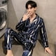 thumbnail image 2 of Pijama de seda de imitación fina de primavera y verano, cárdigan de jacquard para hombre, pantalones de manga larga, traje de casa de talla grande, traje para hombre, 2 of 6