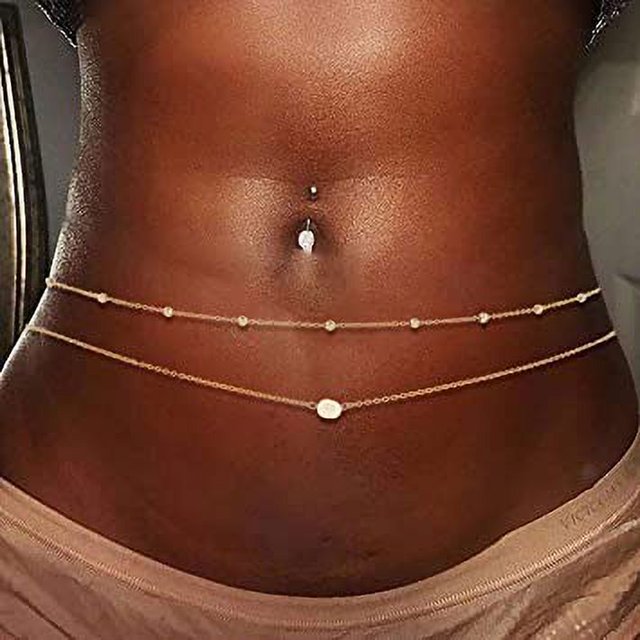 Cadena de cuentas multicapa, cadenas para el cuerpo con cuentas doradas, cadena para el vientre para discoteca, joyería para mujeres y niñas