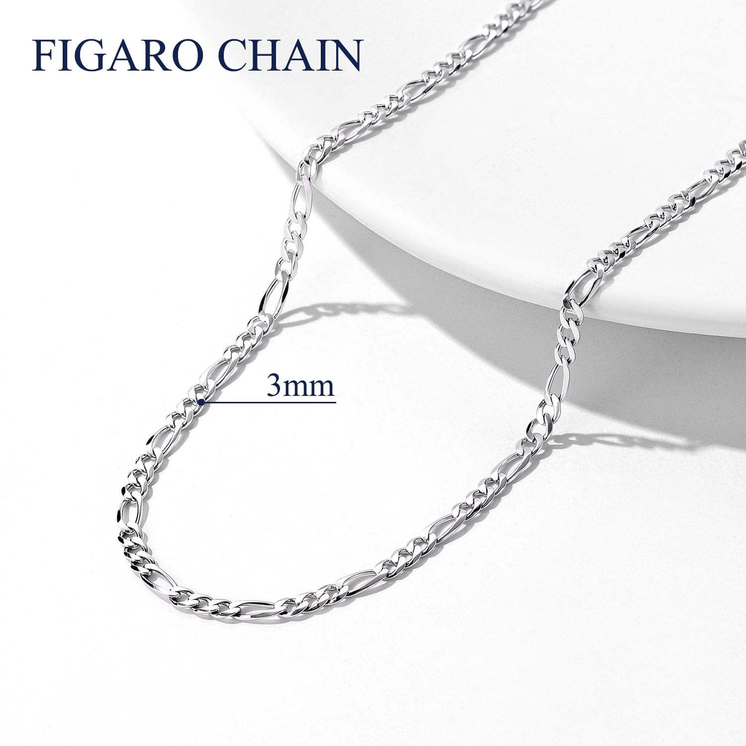Suplight Solid 925 Sterling Silver 3mm/5mm Figaro Chain Necklace, Jewelry Gift for Men Women