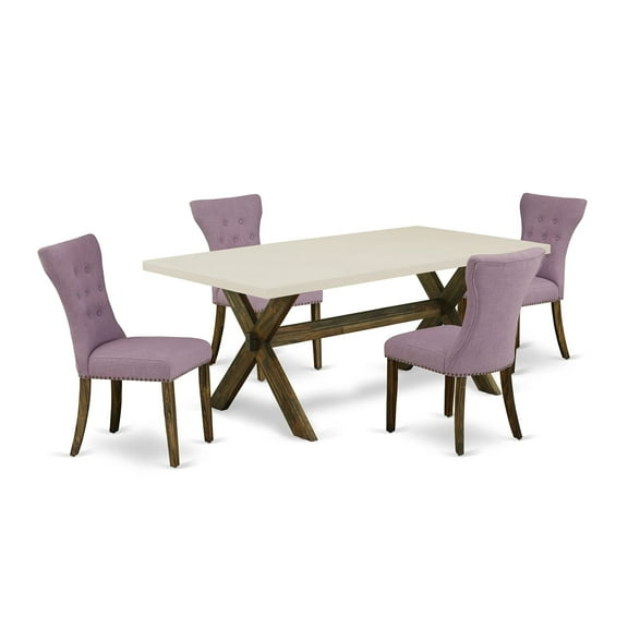 East West Furniture X727GA740-5 5-Pc Modern Dining Set- 4 Mid Century Dining Chairs with Dahlia Linen Fabric Seat and Button Tufted Chair Back - Rectangular Table Top & Wooden Cross Legs - Linen...