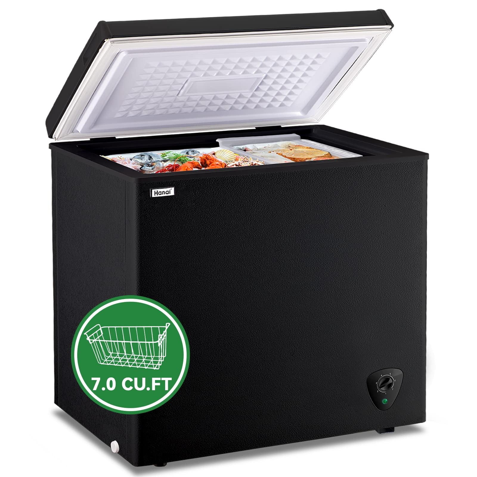 Chest Freezer 7.0 Cu.ft WANAI Black Deep Freezers Freestanding 7 Temp