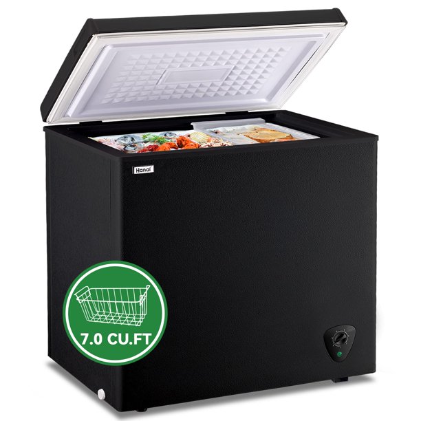 Chest Freezer 7.0 Cu.ft WANAI Black Deep Freezers Freestanding 7 Temp
