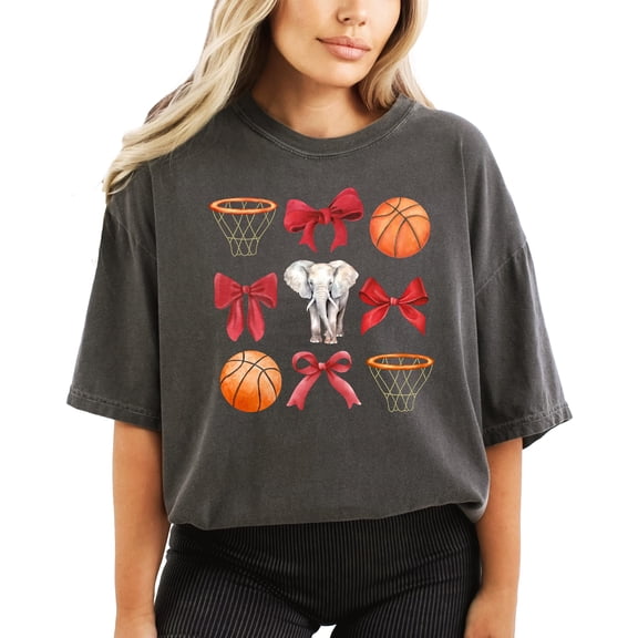 Elephant Mascot Basketball Shirt for Women & Teens Crimson Coquette Bows and Hoops Tee Pepper Shirt Adult Small