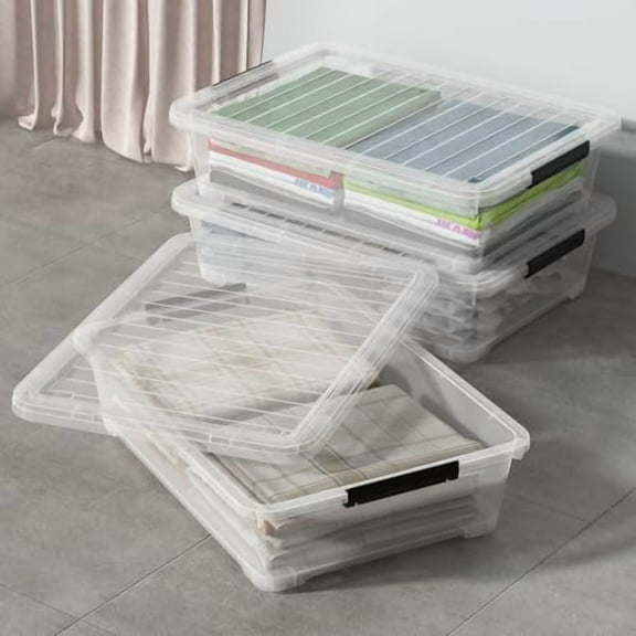 40 L Under Bed Plastic Storage Bins with Lids, Clear Underbed Storage Bin, 3 Pack