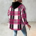 thumbnail image 5 of Women's Plaid Hooded Fleece Shacket Long Sleeve Button Front Coat with Pockets, 5 of 6
