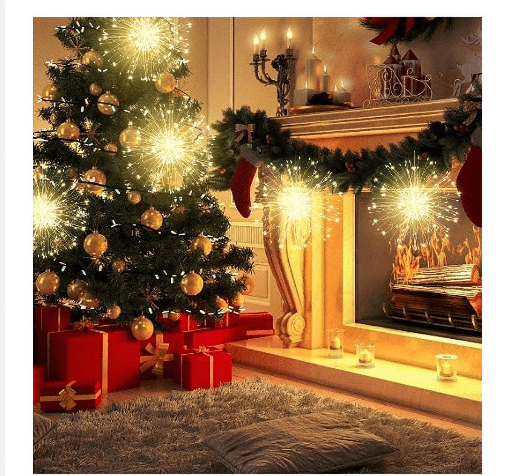 2 Pack Solar Firework Lights 200 LED Solar Garden Dandelion Christmas Lights Lights, 8 Lighting Modes Solar Starburst Lights with Remote for Outdoor Pathway Flowerbed Party Decorations (Warm White)