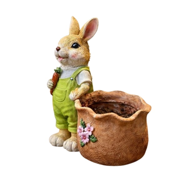 CaiYueKe Easter Bunny Resin Planter Cute Garden Decor Floral Details Outdoor Indoor Home Decor Gift Spring Decoration Rabbit Figurine Pottery Plant Pot