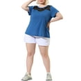 thumbnail image 2 of MODA NOVA Juniors Plus Size Casual Lace Color Block Short Sleeve Plain Top Dark Blue 2X, 2 of 6