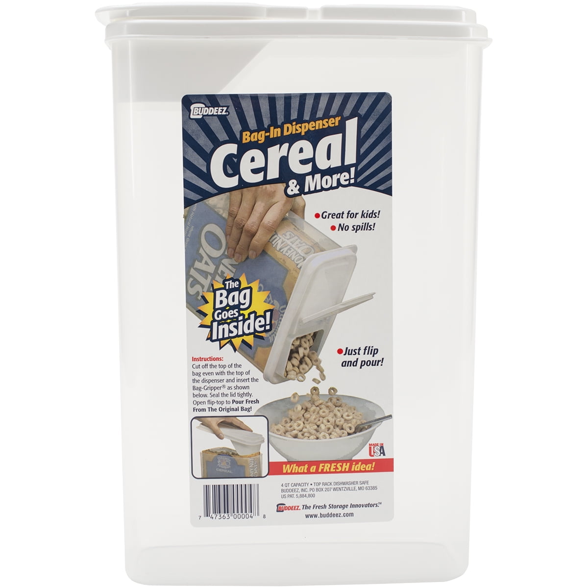 Buddeez 4qt Bag-In Cereal & More Dispenser-11'X7'X3'