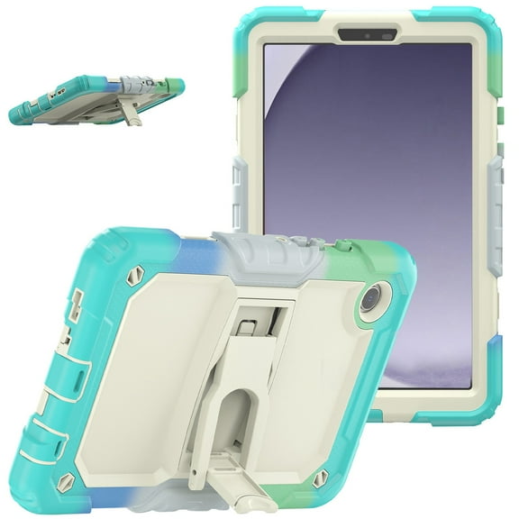 For Apple iPad (A16) 2025 /iPad 10th Gen 10.9 Heavy Duty Hybrid Full Body 2in1 Rugged Shockproof Drop Protective Tablet with Slide Kickstand Case Cover [Beige / Camo Mint]