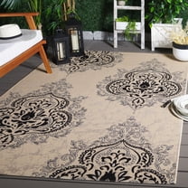 Safavieh Courtyard Penelope Damask Indoor/Outdoor Area Rug, Creme/Black, 5'3" x 7'7"