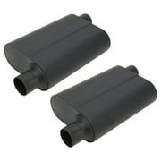 2-Pack Welded Chamber Mufflers, 2.5 Inch Offset Inlet/Outlet, Twin-Baffle Design, Eliminates Interior Drone, Enhances Horsepower & Torque, Black Hi-Temp Coating, Fits 2.5" Diameter Pipe