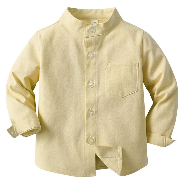 DXOUPM Boys' Long Sleeve Dress Shirts Lightweight Button Down Casual Tops with Chest Pocket