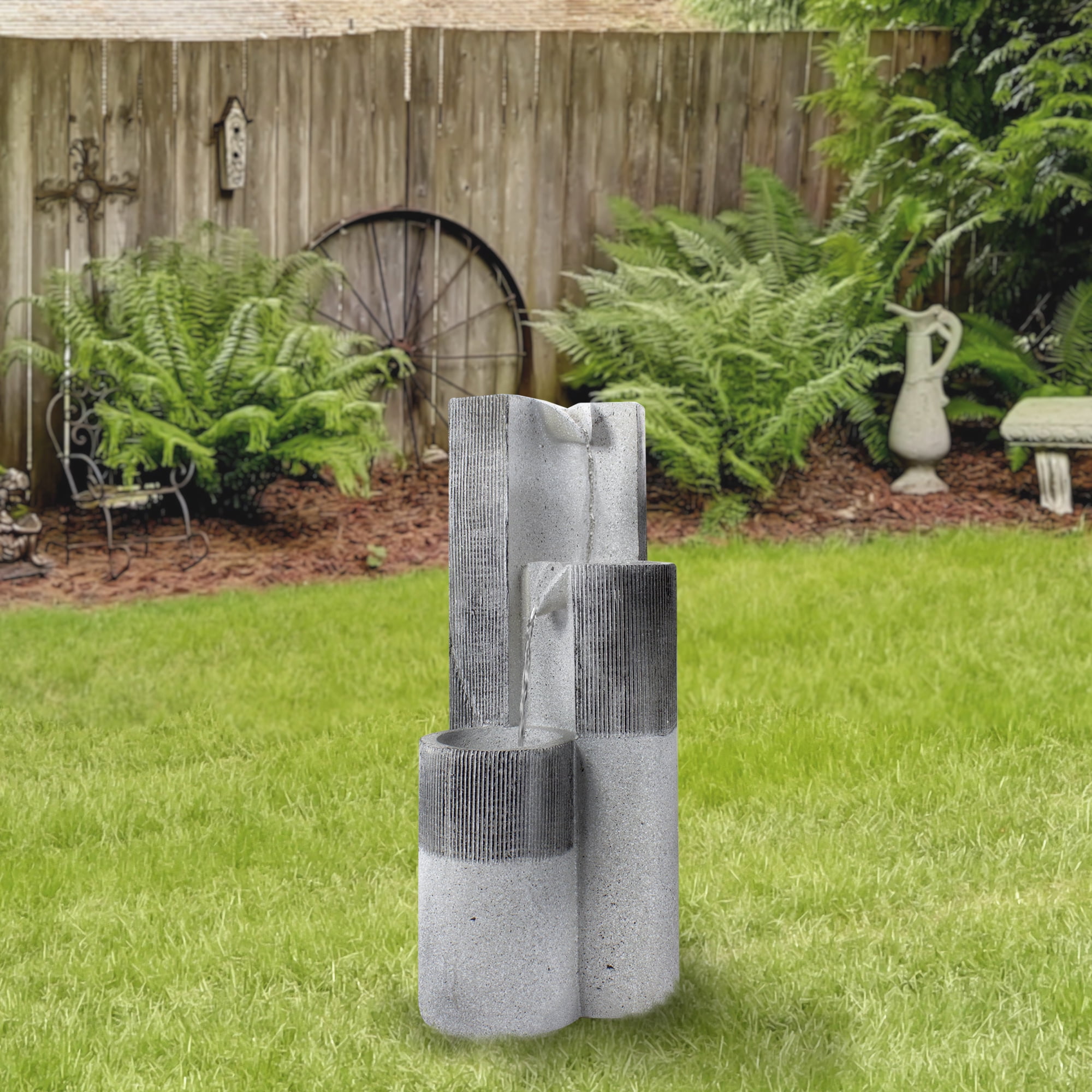 Northlight Speckled Modern Style 3-Tier Rainfall Outdoor Water Fountain - 24" - Gray