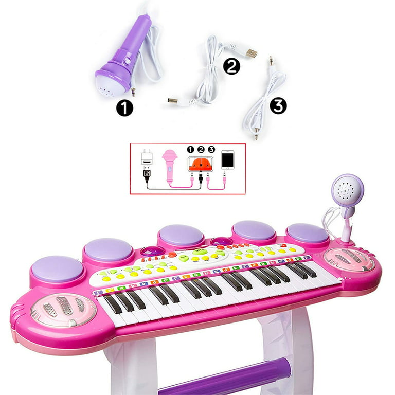 My Piano Musical Set Kids Toy Pink Ages 3+ Microphone 24 Songs