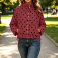 thumbnail image 2 of Qiggri Womens Polka Dot Jacket Drawstring Hem Button Front Cropped Lightweight Jacket Relaxed fit Coat with Pockets Summer Fall S, 2 of 8