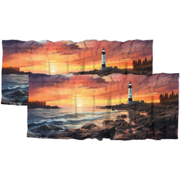 Coastal Nautical Kitchen Window Curtain Valance Lighthouse Ocean Beach Seasides Window Valance for Bedroom Bathroom Living Room Dining Room Valances Set 54 by 18 in, 2 Panel