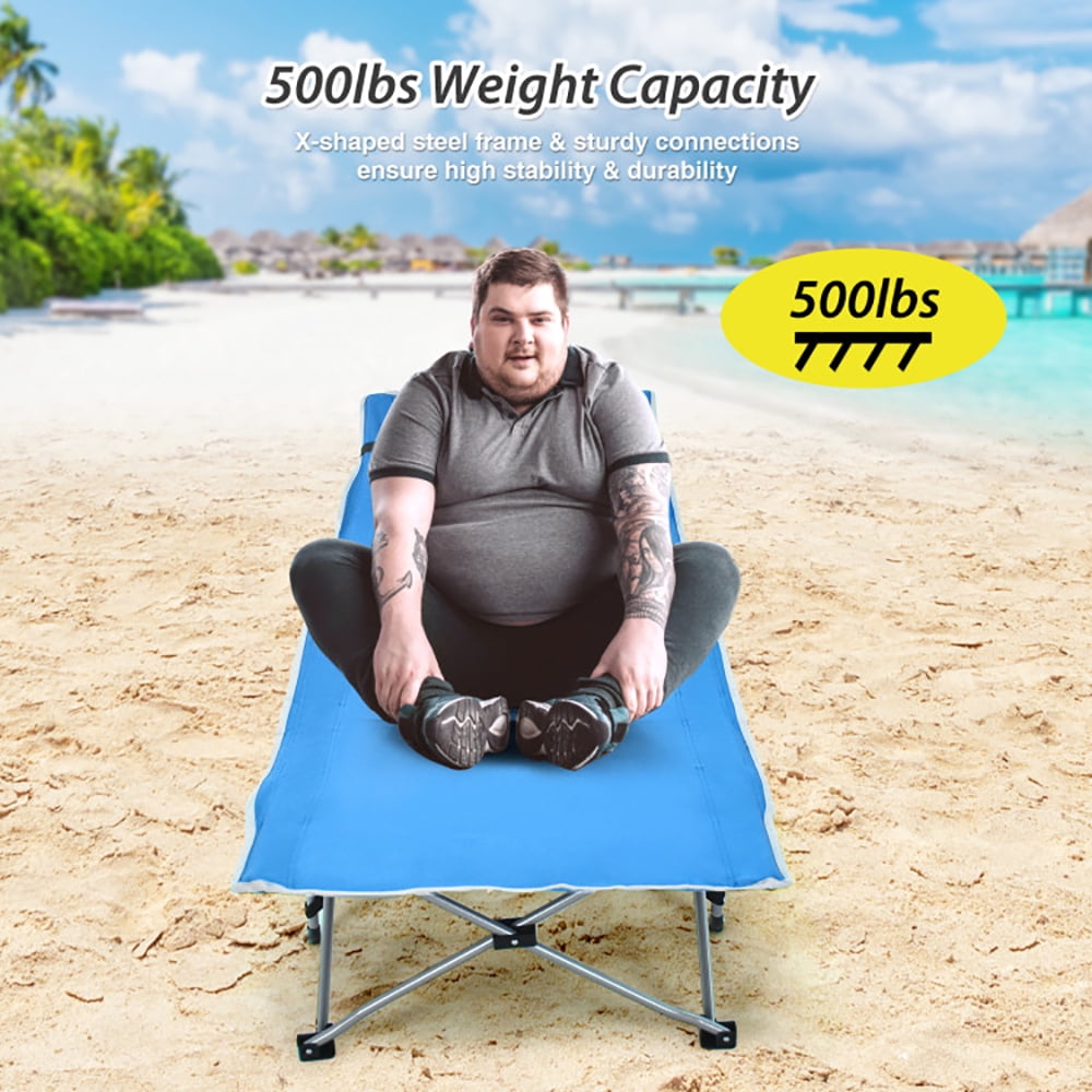 Aimee Lii Folding Camping Cot with Side Storage Pocket Detachable Headrest, Folding Sleeping Cot for Camping, Blue