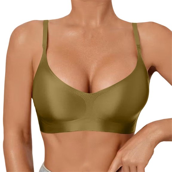 iHPH7 Satin Bras for Women Wireless Seamless Plunge Bralette Smooth Silk Feeling Comfort Thin Strap Everyday Bra Green L