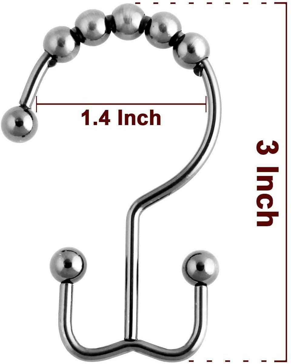 Double Glide Roller Shower Curtain Hooks, Double Sided Rings, Rust Proof Shower Curtain Hooks, Chrome