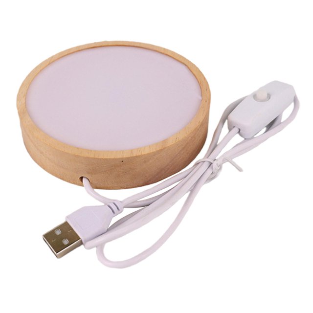 Base de exhibición de madera LED Base de luz para exhibición de luces para la pelota de vidrio 3D Centro de Luces LED Base para sala de Luz blanca 9cm