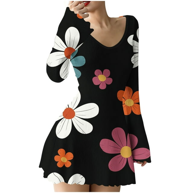 Tauxra Robe Maxi Décontractée à Manches Longues pour Femmes avec Col en V, Coupe Ample et Jupe Plissée Fluide pour Usage Quotidien et Sorties Décontractées