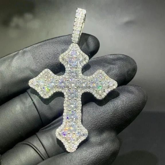 3.00Ct Round Cut Moissanite Corss Men's Pendant 14K White Gold Silver Plated