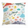 thumbnail image 1 of Ocean Throw Pillow Cushion Cover, Whale Squid Sea Lion Shark Jellyfish Clownfish Dolphin Starfish Stingrays Colorful, Decorative Square Accent Pillow Case, 24 X 24 Inches, Multicolor, by Ambesonne, 1 of 2