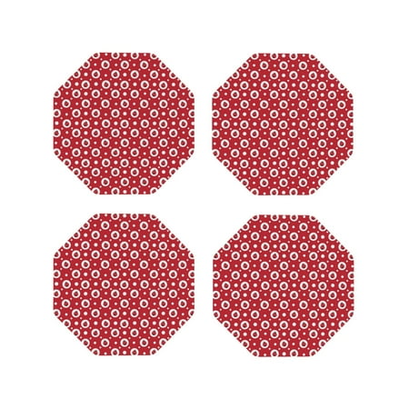 

KLL Drink Coasters Set Octagon of 4 PU Leather Absorbent Coasters Set Decorative Coffee Cup Coasters Housewarming Gift for Home Decor-Ladybugs And White Dots
