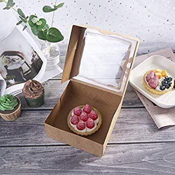 ONE MORE 6x6x3Brown Bakery Boxes with PVC Window for Pie and Cookies Boxes Small Natural Craft Paper Box 6x6x3inch,Pack of 25 25pcs