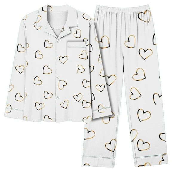 Lmnyox Women's Pajamas 2 Piece Sleepwear Set Print Long Sleeve Button Down Shirt and Pajama Pants Soft Lounge Set