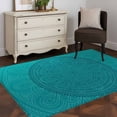 thumbnail image 3 of Area Rug 3'x5', Teal Boho Non-slip Runner Rug Carpet for Bedside, Farmhouse Abstract Geometric Aesthetic Art Washable Outdoor Indoor Area Rugs Mat for Entryway/Living Room/Bedroom/Kitchen/Office, 3 of 9