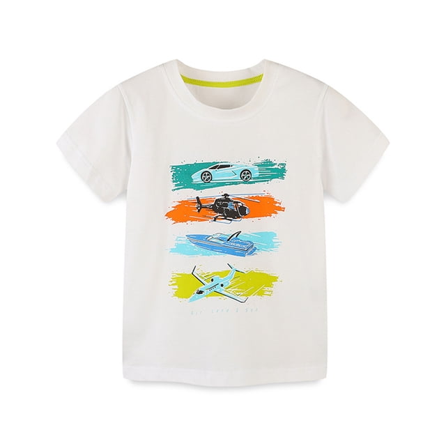 Penkiiy T-Shirts Garçon Tout-Petit Manches Courtes Hauts Décontractés T-Shirt Graphique Col Rond Été Âge pour 2-7 Ans Blanc pour 1-2 Ans