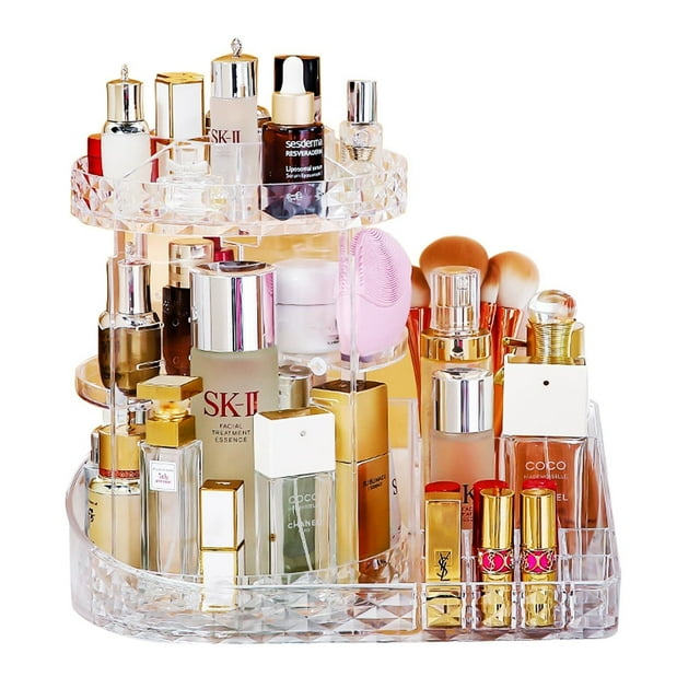 Organizador de Maquillaje Giratorio,Organizador de Maquillaje Giratorio 360° en forma de Carrusel Ajustable, Gran Capacidad, Porta Perfumes Giratorio, Organizador y Almacén para Maquillaje