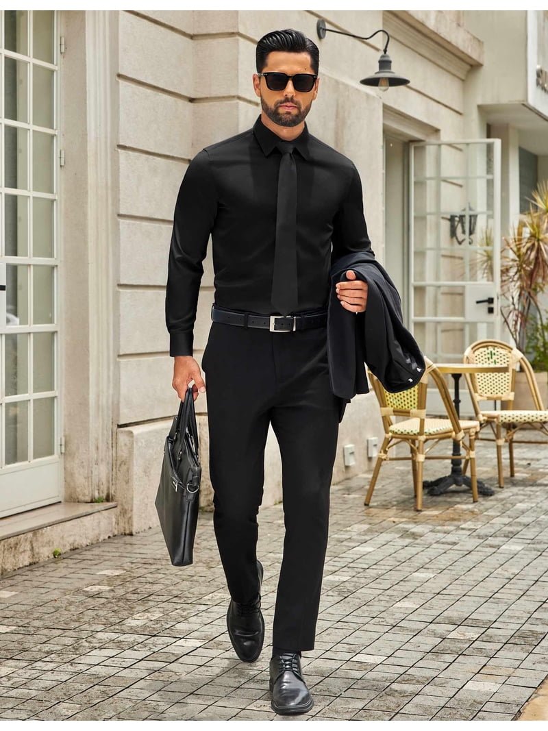 COOFANDY Mens Black Dress Shirt Long Sleeve Button Down Shirts Collared Shirt for Men