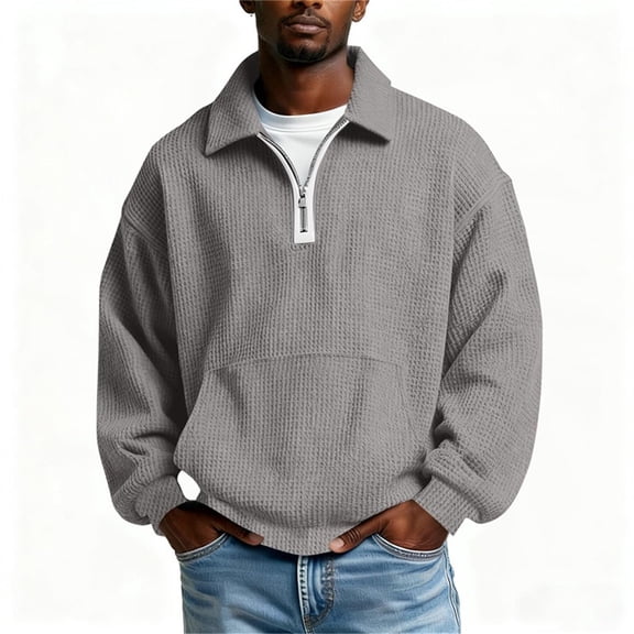 DxhmoneyHX Long Sleeve Shirts for Men Half Zip V Neck Lapel Golf Tops Lightweight Casual Collared Waffle Knit Textured Pullover Sweatshirts with Pocket