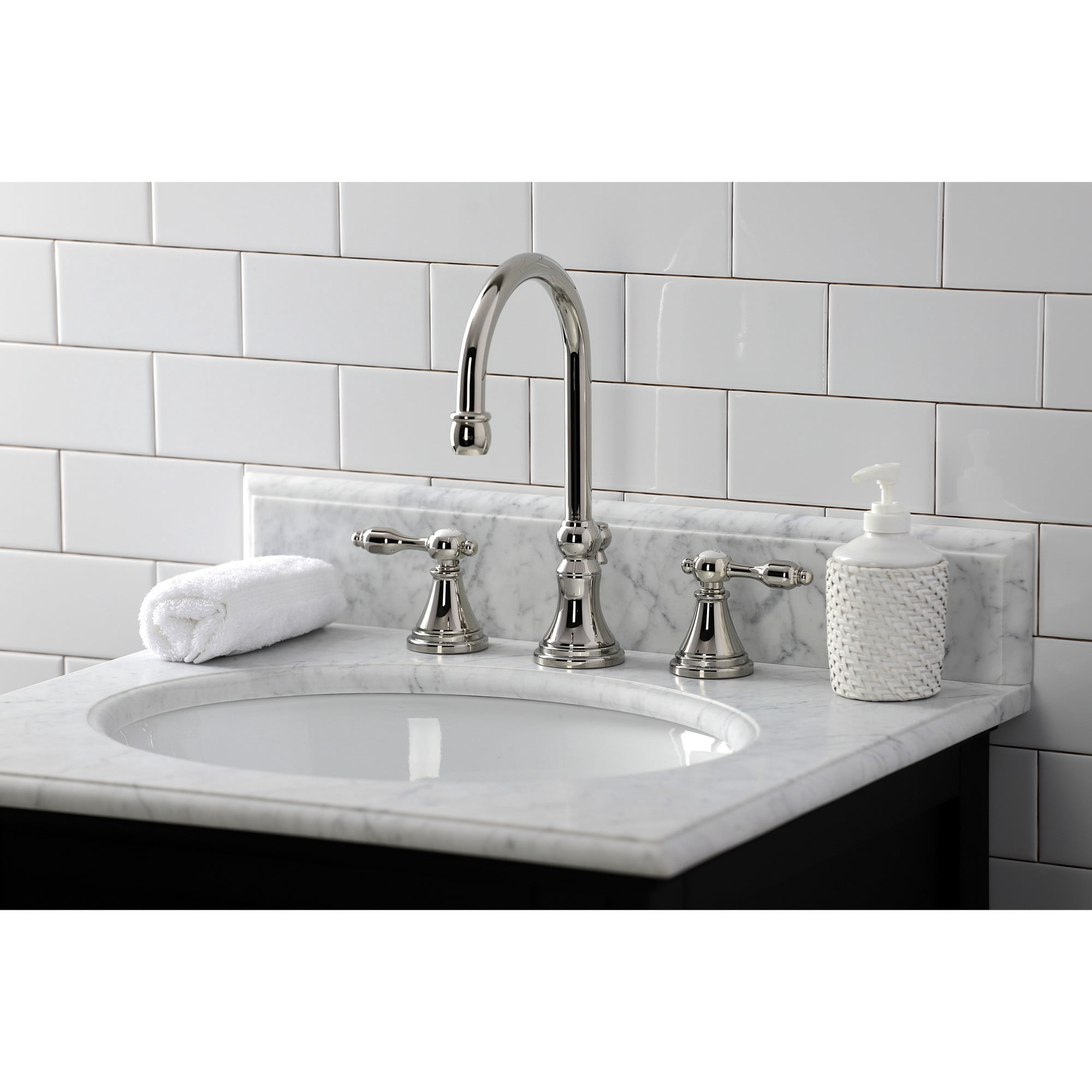 Kingston Brass KS2986TAL Tudor Widespread Bathroom Faucet with Brass Pop-Up, Polished Nickel